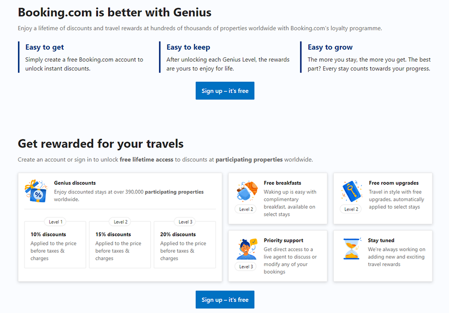 Screenshot of Booking.com Genius rewards page